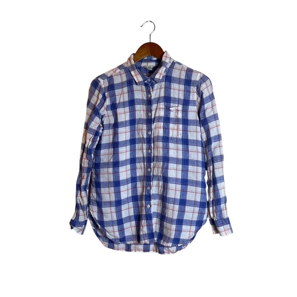 L.L. Bean plaid 100%‎ linen button down shirt. Size small